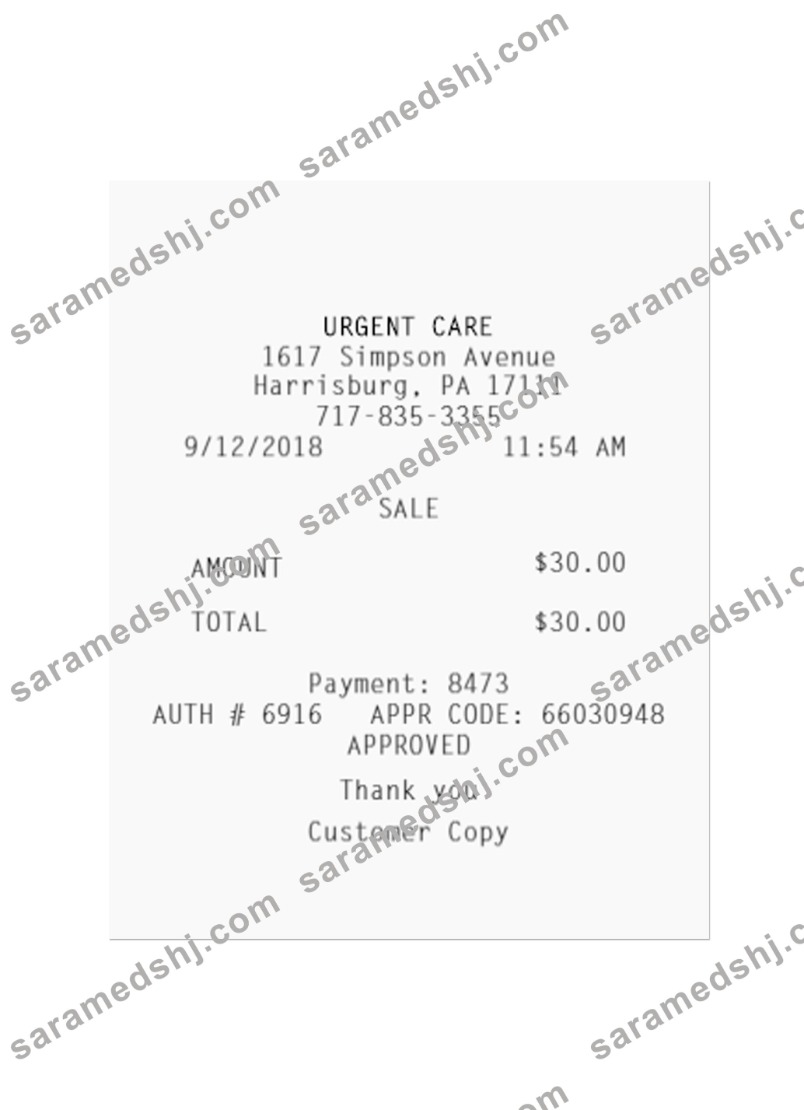 URGENT CARE payment receipt